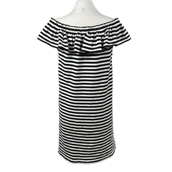 KATE Spade Broome Street Ruffle Topline On/Off The Shoulder Striped Shift Dress - Picture 4 of 7